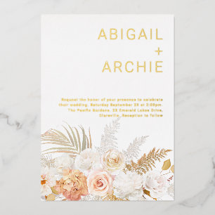 Invitación Con Relieve Metalizado Boda Mágica Floral de Verano y Otoño con Hojas de
