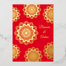 Invitación Con Relieve Metalizado Boda Mandala de oro hindú