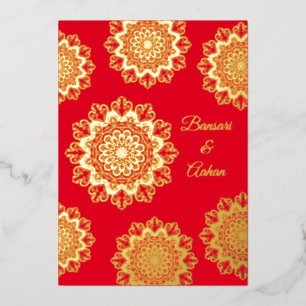 Invitación Con Relieve Metalizado Boda Mandala de oro hindú