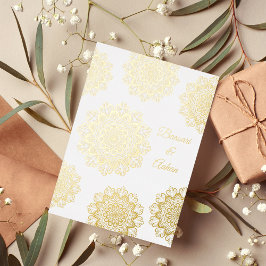 Invitación Con Relieve Metalizado Boda Mandala de oro hindú