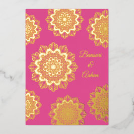 Invitación Con Relieve Metalizado Boda Mandala de oro hindú