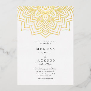 Invitación Con Relieve Metalizado Boda mandala delicada en oro blanco