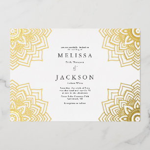 Invitación Con Relieve Metalizado Boda mandala delicada en oro blanco