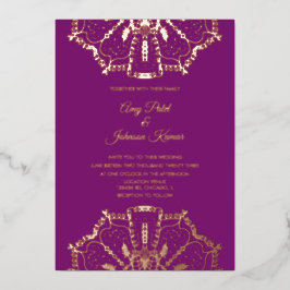 Invitación Con Relieve Metalizado Boda Mandala Hindú India Prensada