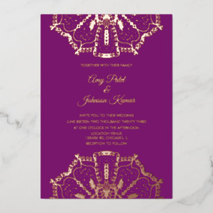 Invitación Con Relieve Metalizado Boda Mandala Hindú India Prensada