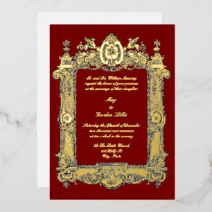 Invitación Con Relieve Metalizado Boda Marco de Grifos Barroco Rococó Rocalla