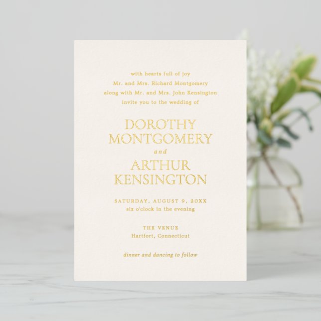 Invitación Con Relieve Metalizado Boda marfil elegante moderna (Anverso de pie)