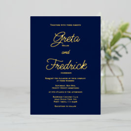Invitación Con Relieve Metalizado Boda Marina Escritura Dorada Elegancia Simple Atem