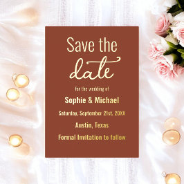 Invitación Con Relieve Metalizado Boda Marrón Ahorra la Fecha Terracota Boho