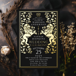 Invitación Con Relieve Metalizado Boda medieval del León Real Negro