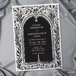 Invitación Con Relieve Metalizado Boda medieval gótica de plata negra