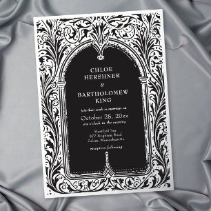Invitación Con Relieve Metalizado Boda medieval gótica de plata negra