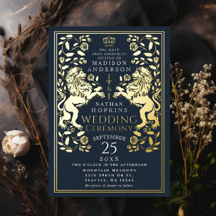 Invitación Con Relieve Metalizado Boda Medieval León Real Naval
