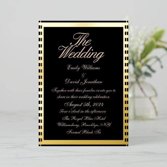 Invitación Con Relieve Metalizado Boda Metallic Gold Dark (Anverso de pie)