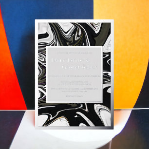 Invitación Con Relieve Metalizado Boda Minimalista Abstracta Moderna en Blanco y Neg