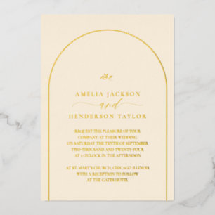 Invitación Con Relieve Metalizado Boda Minimalista Boho con Arco de Crema