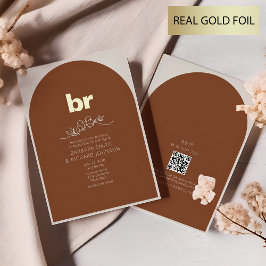 Invitación Con Relieve Metalizado Boda minimalista boho terracota naranja quemada