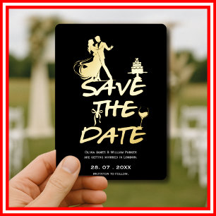 Invitación Con Relieve Metalizado Boda minimalista caprichosa y funky dibujada a man