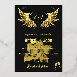 Invitación Con Relieve Metalizado Boda minimalista Clásica Ala de Oro Rosa