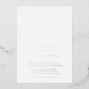 Invitación Con Relieve Metalizado Boda Minimalista con Hojas de Plata y Blanco