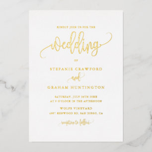Invitación Con Relieve Metalizado Boda Minimalista con Letra de Caligrafía Bonita