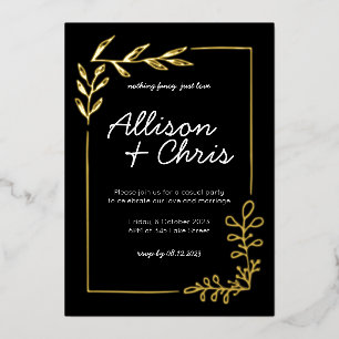 Invitación Con Relieve Metalizado Boda Minimalista con Letra Dorada, Negra y Blanca