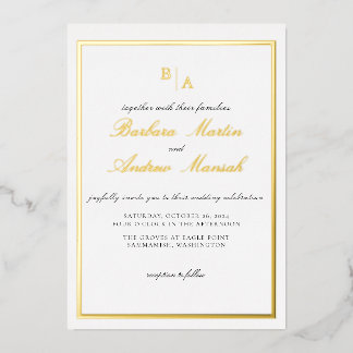 Invitación Con Relieve Metalizado Boda Minimalista con Letra Elegante en Oro