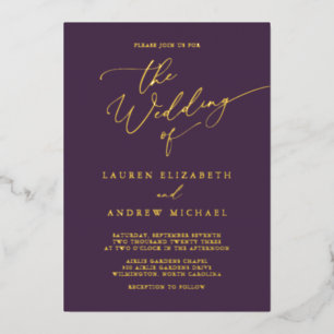 Invitación Con Relieve Metalizado Boda minimalista con monograma de oro con foil de