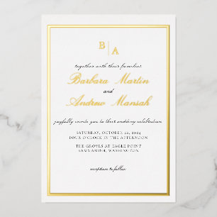 Invitación Con Relieve Metalizado Boda Minimalista de guión elegante de oro