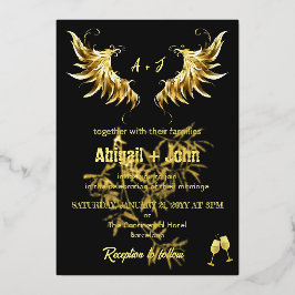 Invitación Con Relieve Metalizado Boda minimalista de hoja de ala de oro clásica