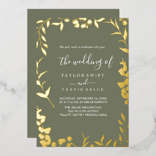 Invitación Con Relieve Metalizado Boda Minimalista de Hoja de Ciruela Morado y Oro H