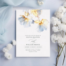 Boda Minimalista de las flores azul y oro turbias