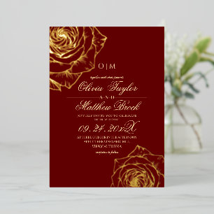 Invitación Con Relieve Metalizado Boda minimalista de lujo rosa roja dorada