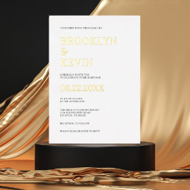 Invitación Con Relieve Metalizado Boda minimalista de oro moderno | Código QR
