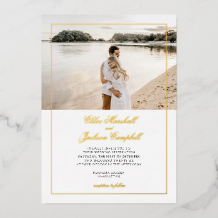 Invitación Con Relieve Metalizado Boda minimalista elegante con lámina de oro prensa