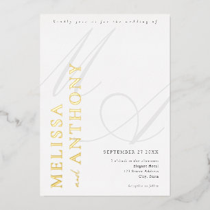 Invitación Con Relieve Metalizado Boda Minimalista elegante de color blanco y oro mo