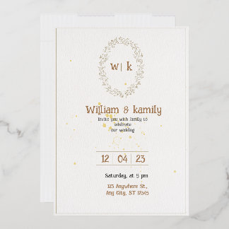 Invitación Con Relieve Metalizado Boda minimalista elegante dorada y blanca
