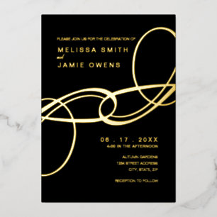 Invitación Con Relieve Metalizado Boda Minimalista Elegante Negro y Dorado