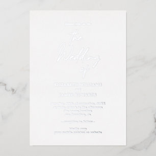 Invitación Con Relieve Metalizado Boda Minimalista Escritura a Mano Todo en Uno