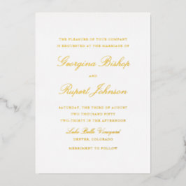 Invitación Con Relieve Metalizado Boda Minimalista Escritura Sencilla Elegante