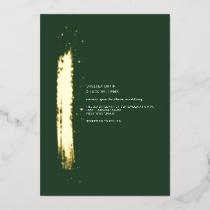 Invitación Con Relieve Metalizado Boda minimalista esmeralda pincelada dorada