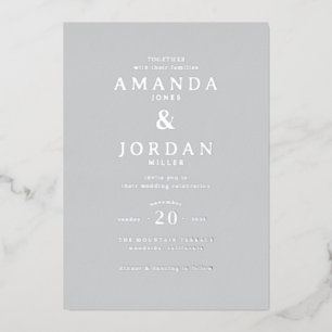 Invitación Con Relieve Metalizado Boda Minimalista Gris Elegante