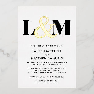 Invitación Con Relieve Metalizado Boda Minimalista Inicial