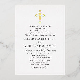 Invitación Con Relieve Metalizado Boda Minimalista Misa Católica