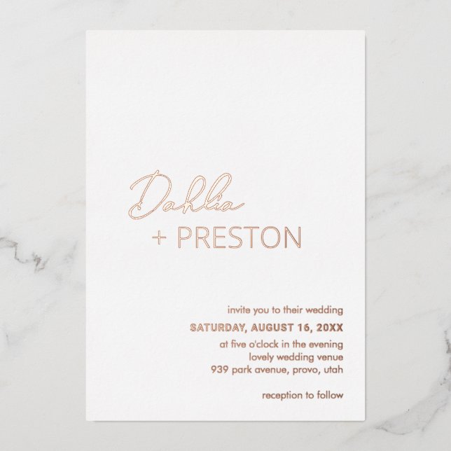 Invitación Con Relieve Metalizado Boda Minimalista Moderna (Anverso)