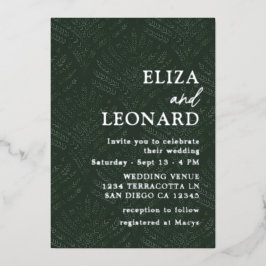 Invitación Con Relieve Metalizado Boda Minimalista Moderna con Helecho Verde Bohemio