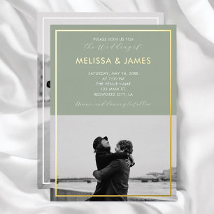 Invitación Con Relieve Metalizado Boda Minimalista Moderna con Letra Script y Verde