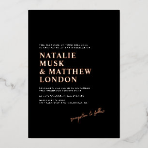 Invitación Con Relieve Metalizado Boda Minimalista Moderna de Hoja de Oro y Negro