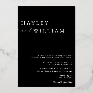 Invitación Con Relieve Metalizado Boda minimalista moderna Ellesmere Black