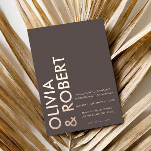 Invitación Con Relieve Metalizado Boda Minimalista Moderna en Marrón